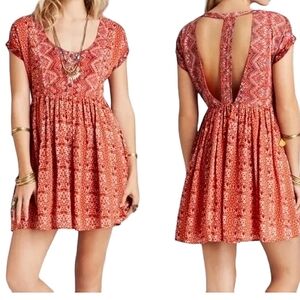 Free People Sundown Babydoll Mini Dress Orange Geometric Print Size Small